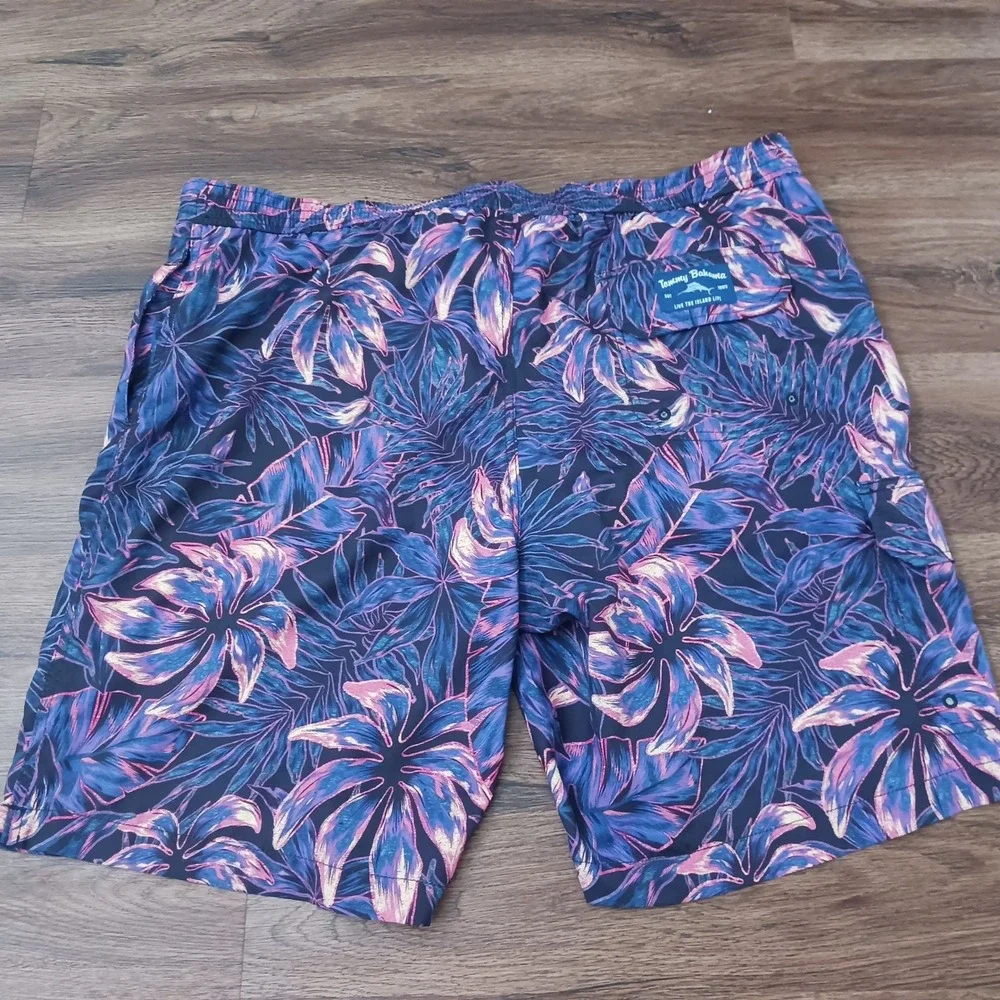 Tommy Bahama Mens XXL Tropical Palm Print Swim Trunks Navy Pink Board Shorts